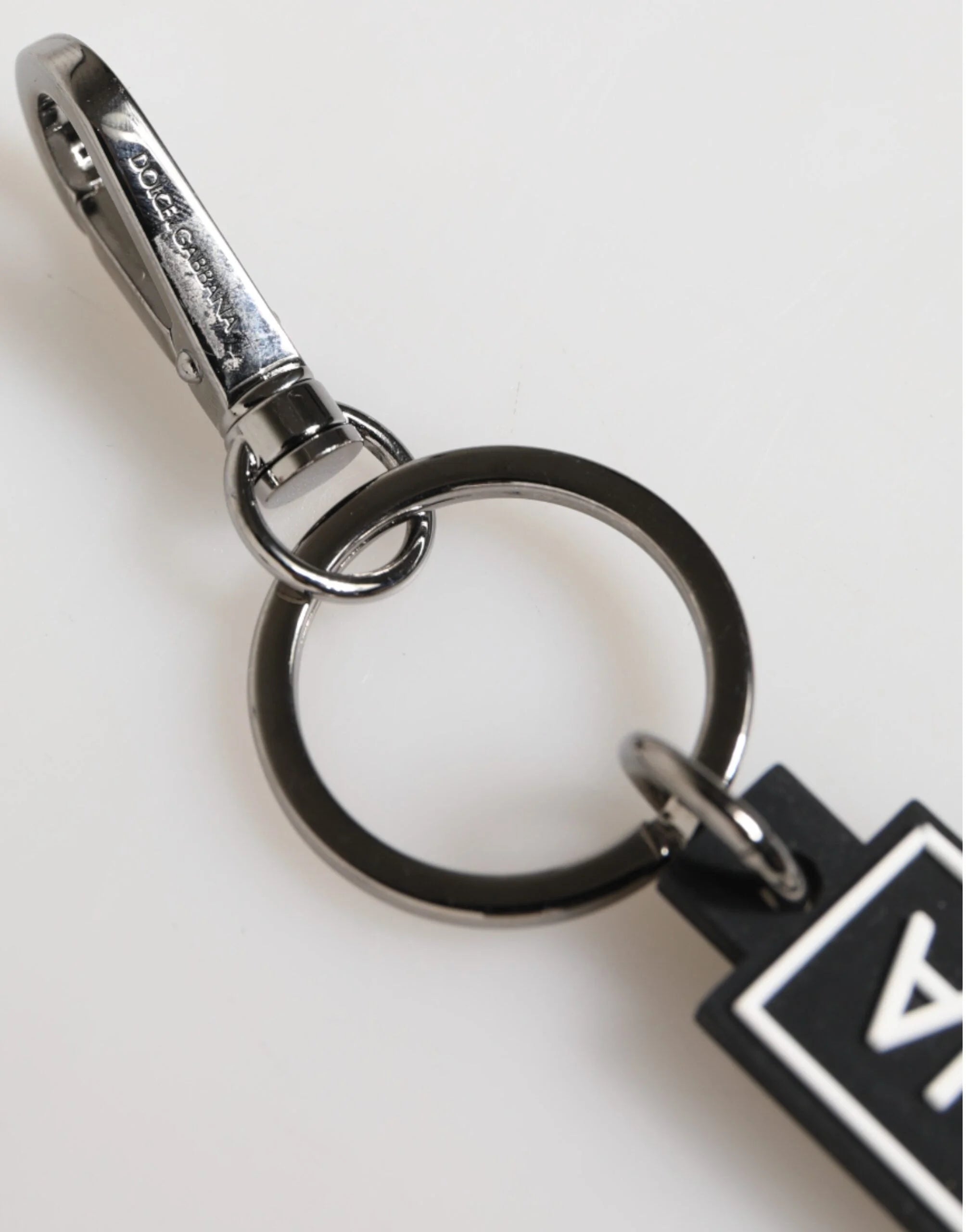 Dolce & Gabbana Black White DG Rubber Logo Silver Men’s Holder Keyring