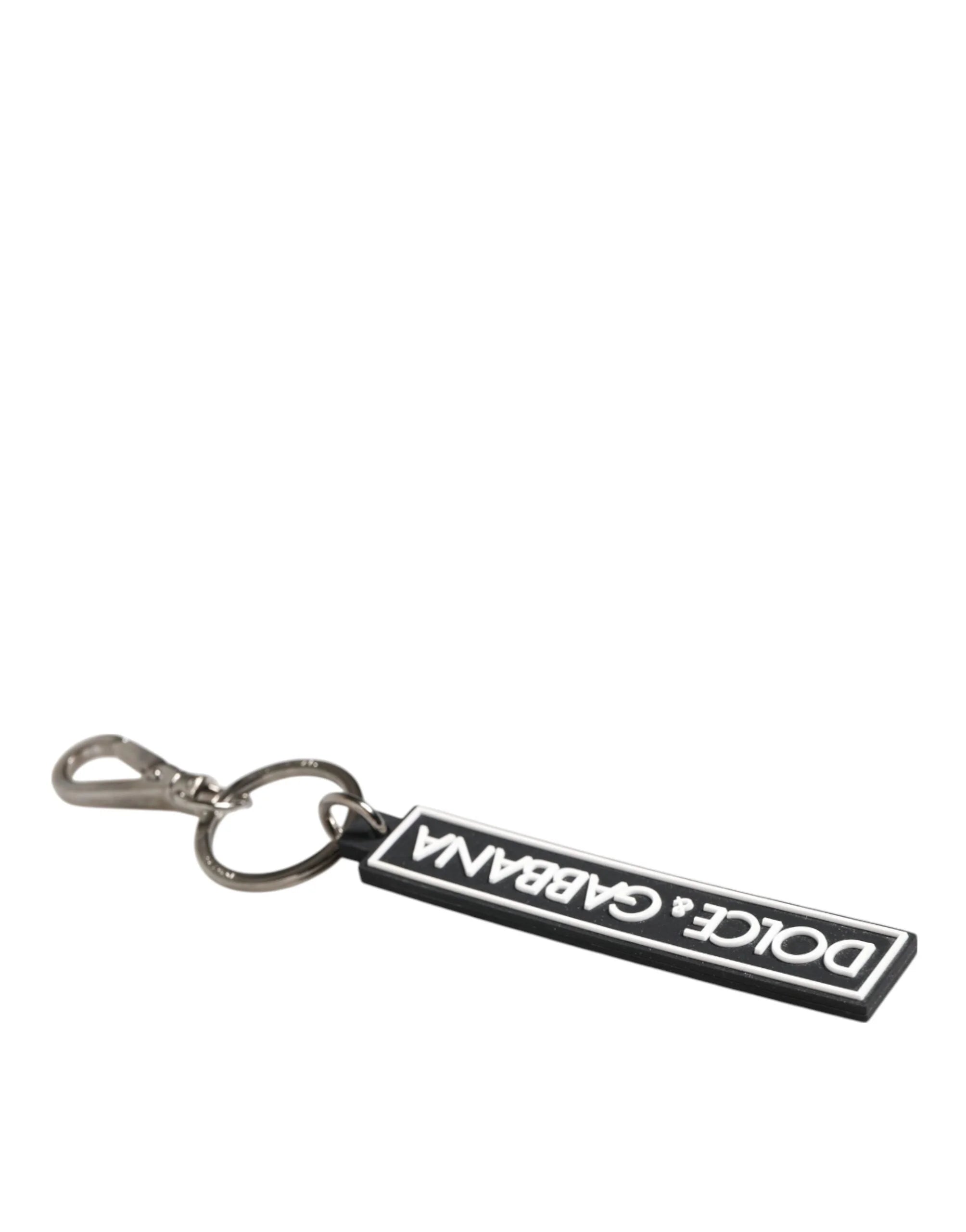 Dolce & Gabbana Black White DG Rubber Logo Silver Men’s Holder Keyring