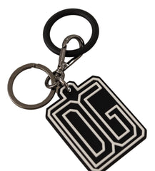 Dolce & Gabbana Black White DG Rubber Logo Silver Ring Keychain - Keychains