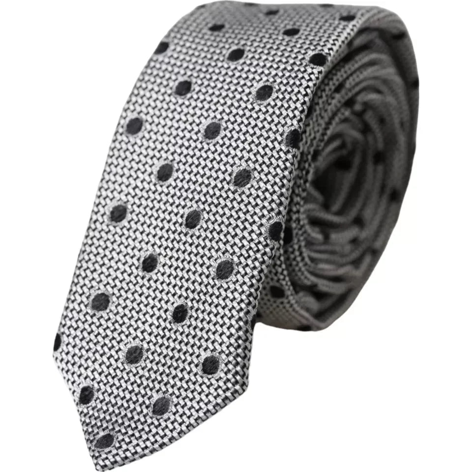 Dolce & Gabbana Black White Dot Fantasy Silk Adjustable Men Tie - Neckties