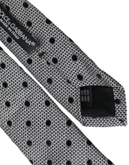 Dolce & Gabbana Black White Dot Fantasy Silk Adjustable Men Tie - Neckties