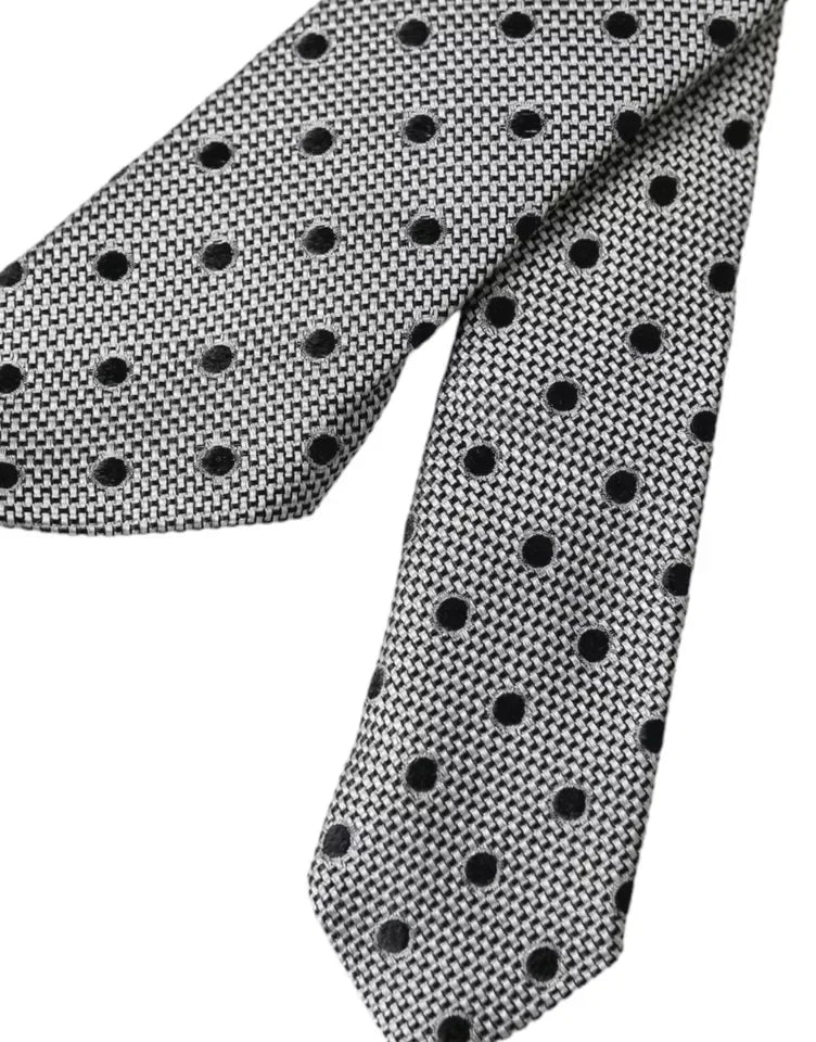 Dolce & Gabbana Black White Dot Fantasy Silk Adjustable Men Tie - Neckties