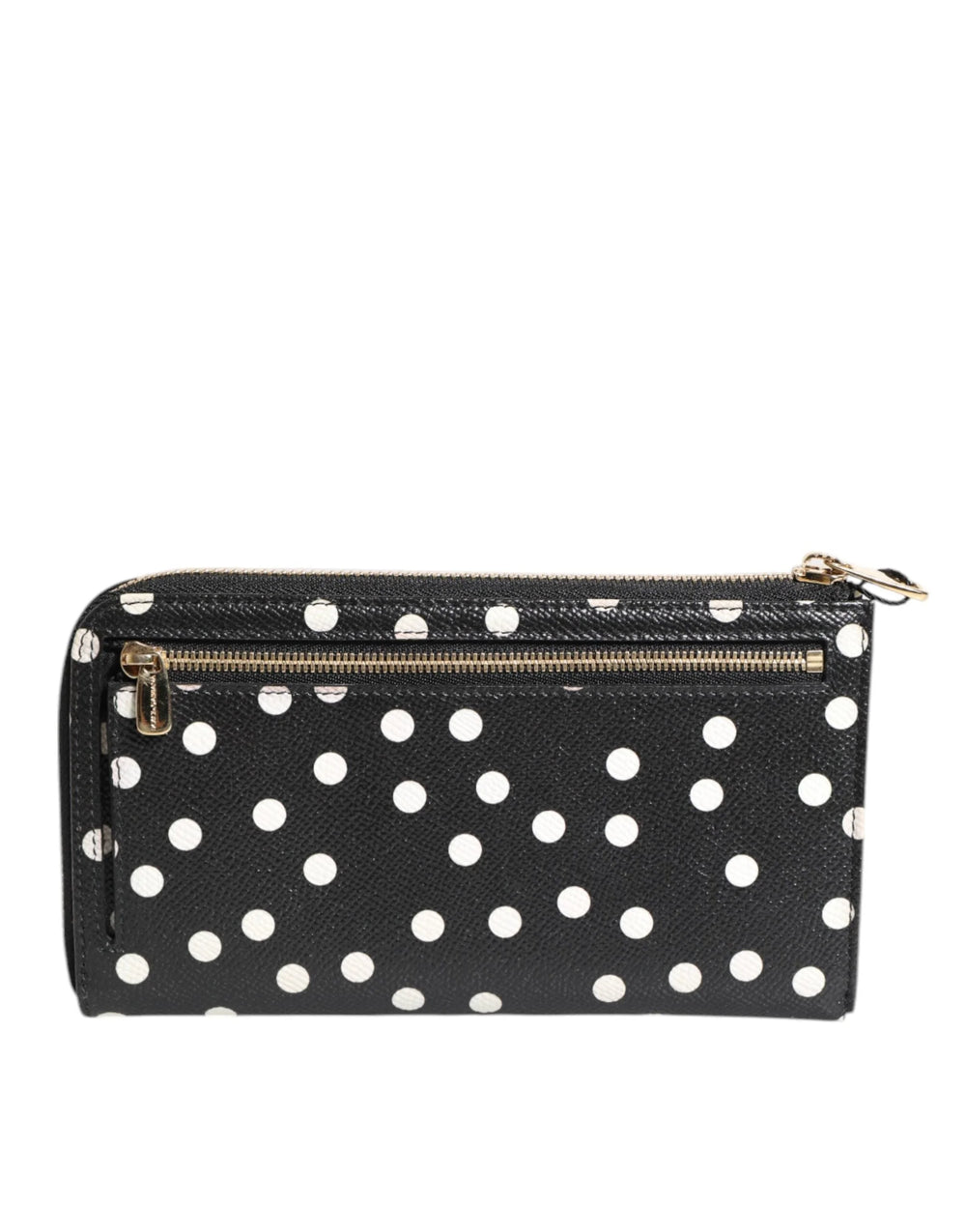 Dolce & Gabbana Black White Dotted Leather Zip Around Continental Wallet - Wallets