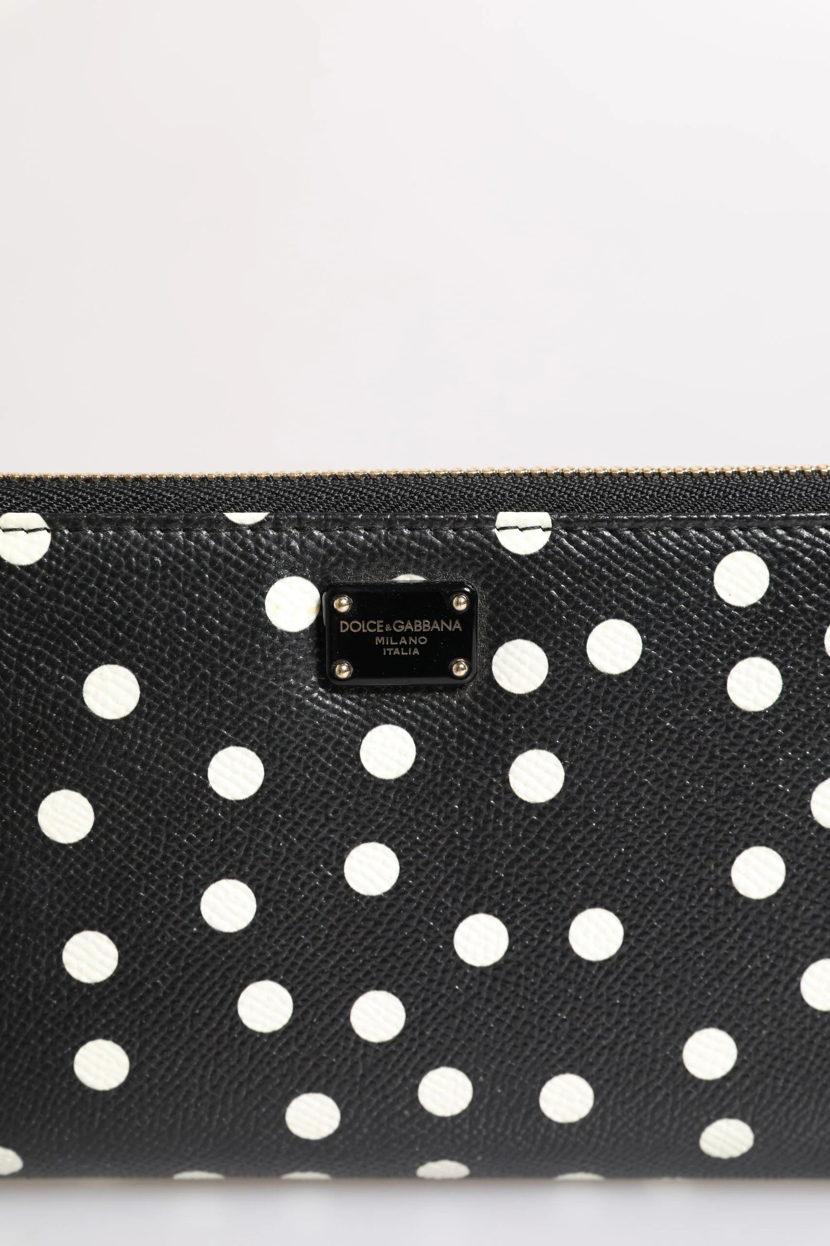 Dolce & Gabbana Black White Dotted Leather Zip Around Continental Wallet - Wallets