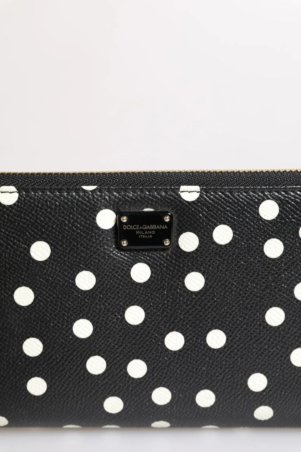 Dolce & Gabbana Black White Dotted Leather Zip Around Continental Wallet - Wallets