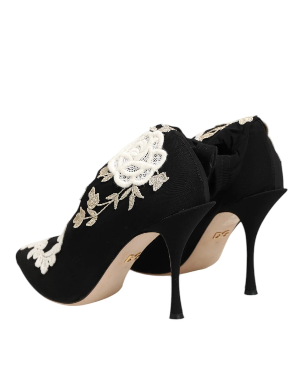 Dolce & Gabbana Black White Embroidered Jersey Stiletto Boots Shoes - Boots