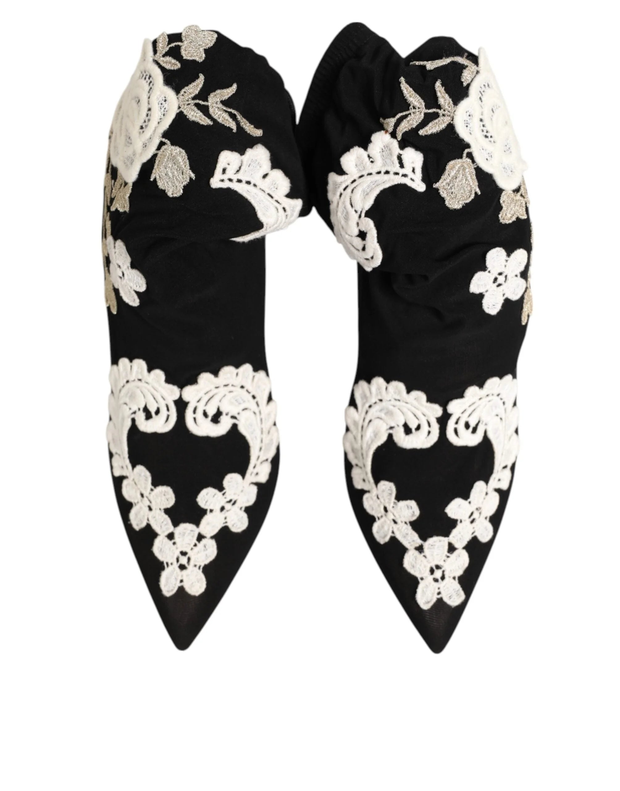 Dolce & Gabbana Black White Embroidered Jersey Stiletto Boots Shoes - Boots