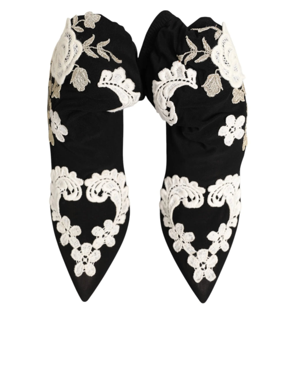 Dolce & Gabbana Black White Embroidered Jersey Stiletto Boots Shoes - Boots