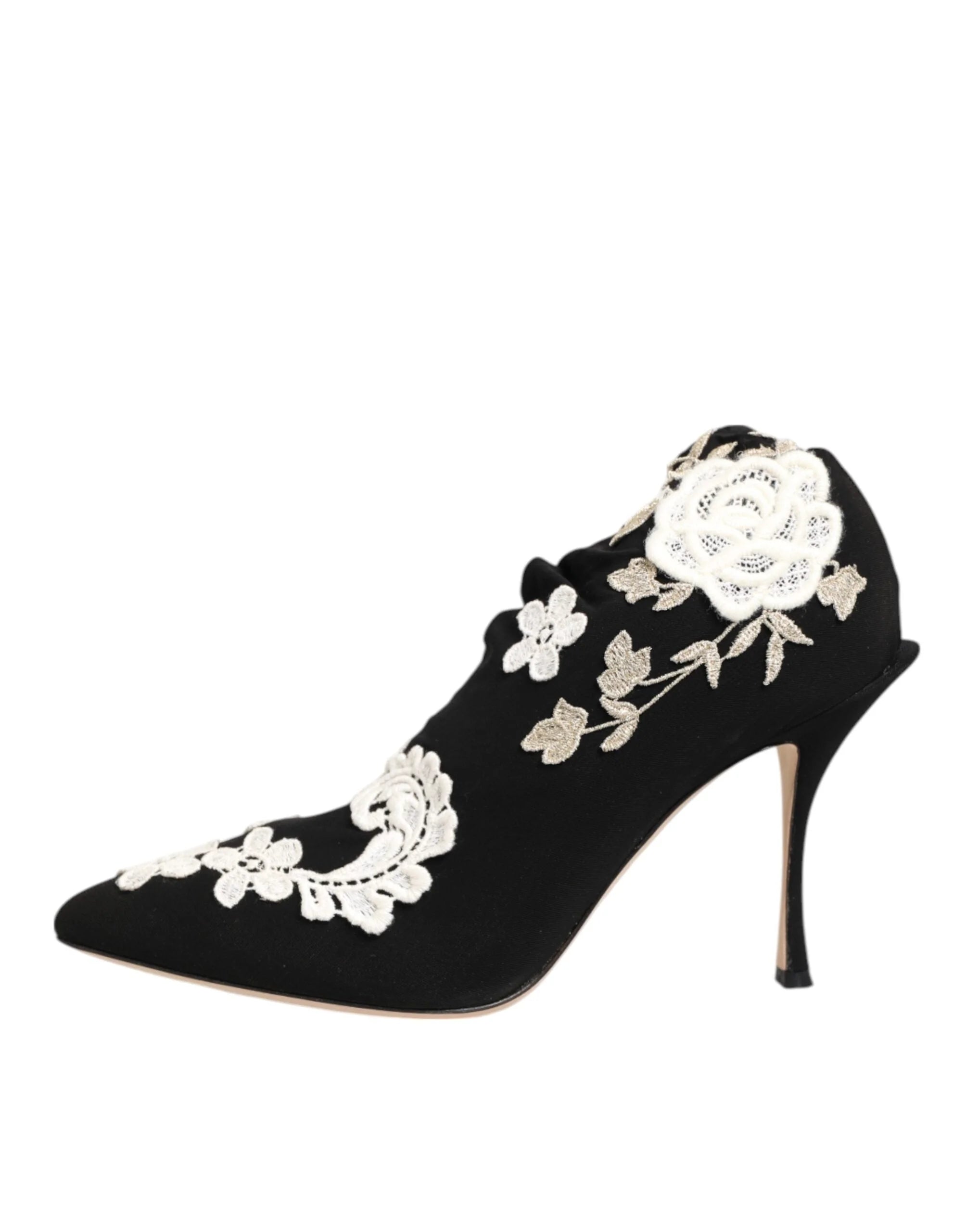 Dolce & Gabbana Black White Embroidered Jersey Stiletto Boots Shoes - Boots