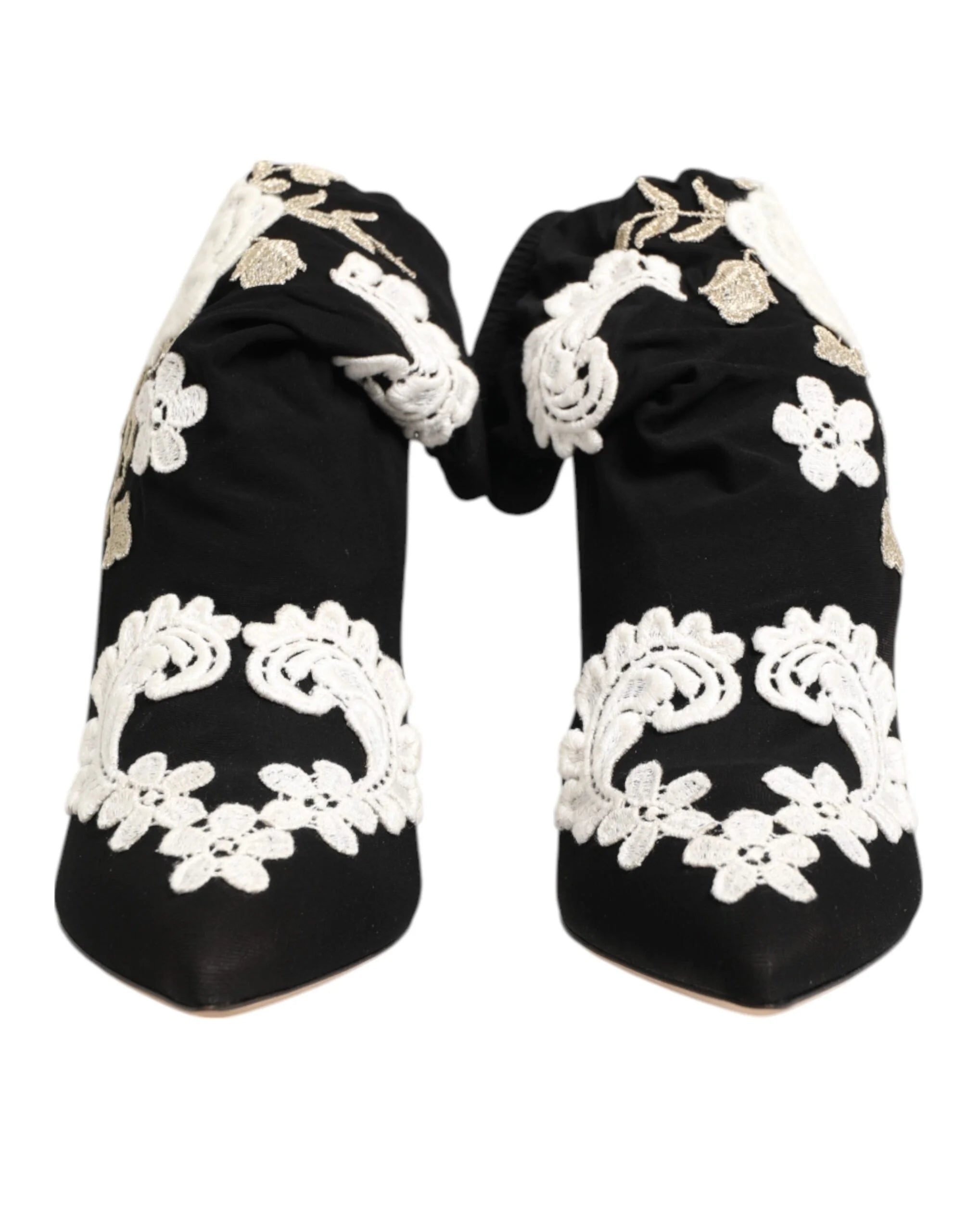 Dolce & Gabbana Black White Embroidered Jersey Stiletto Boots Shoes - Boots