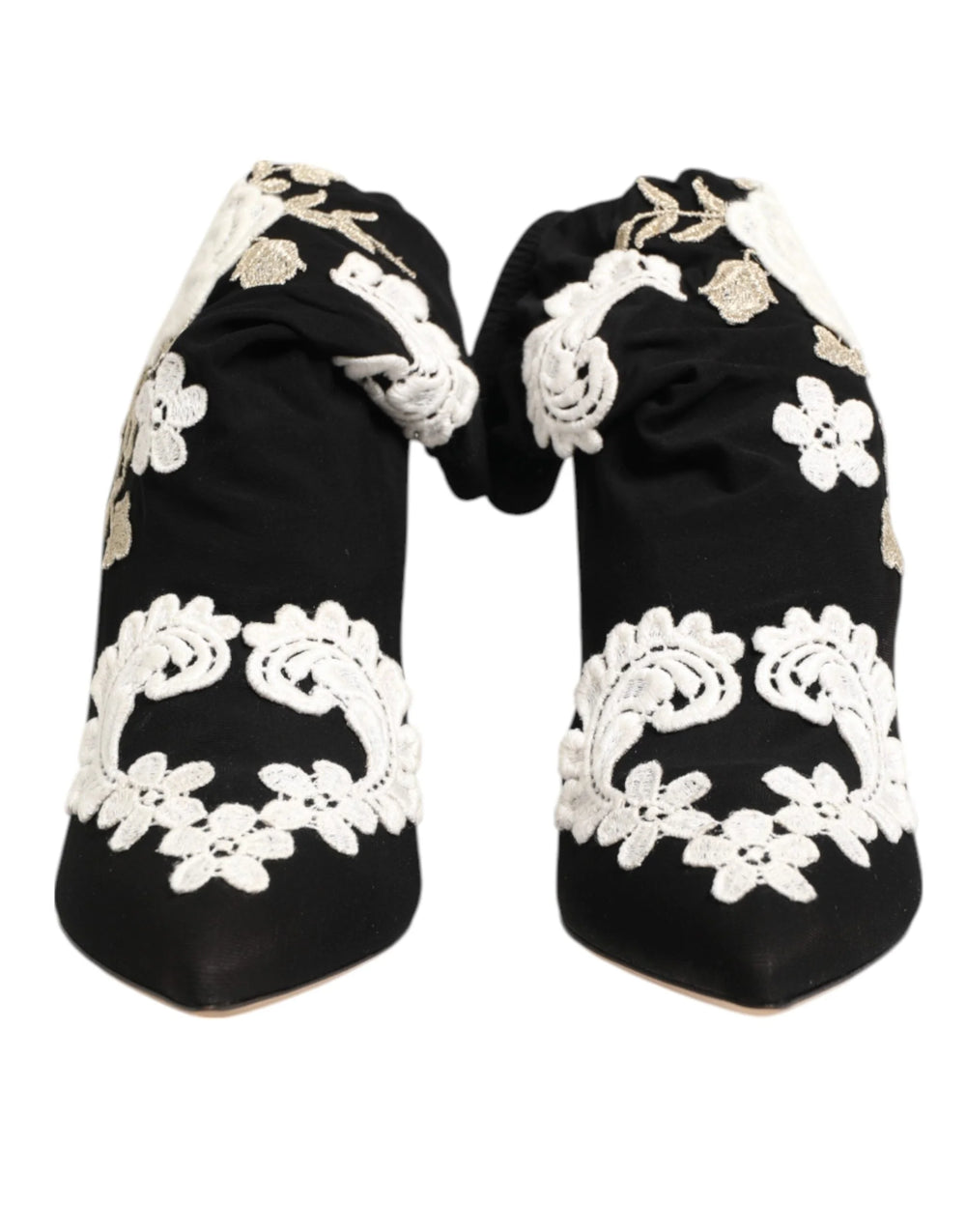 Dolce & Gabbana Black White Embroidered Jersey Stiletto Boots Shoes - Boots