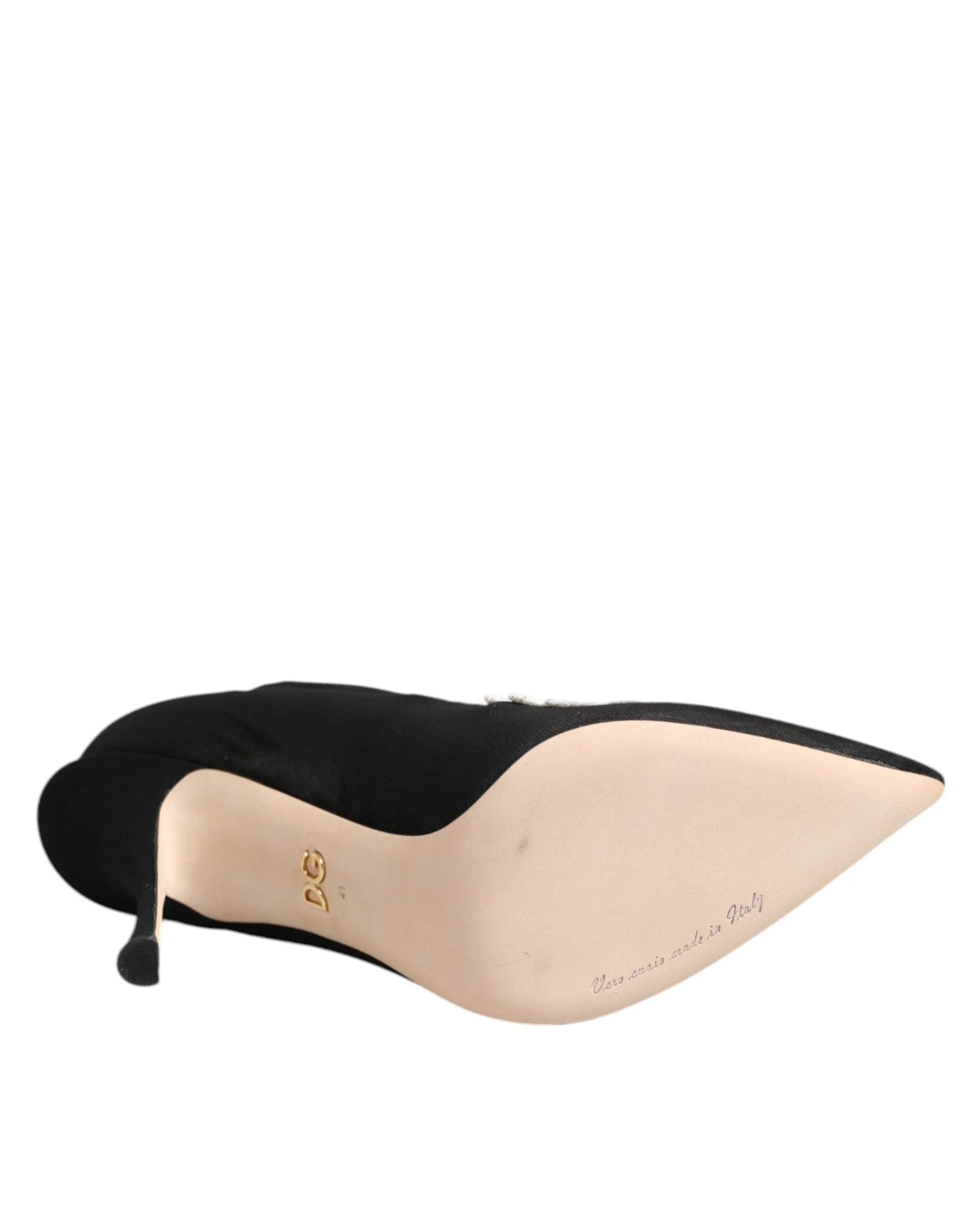 Dolce & Gabbana Black White Embroidered Jersey Stiletto Boots Shoes - Boots