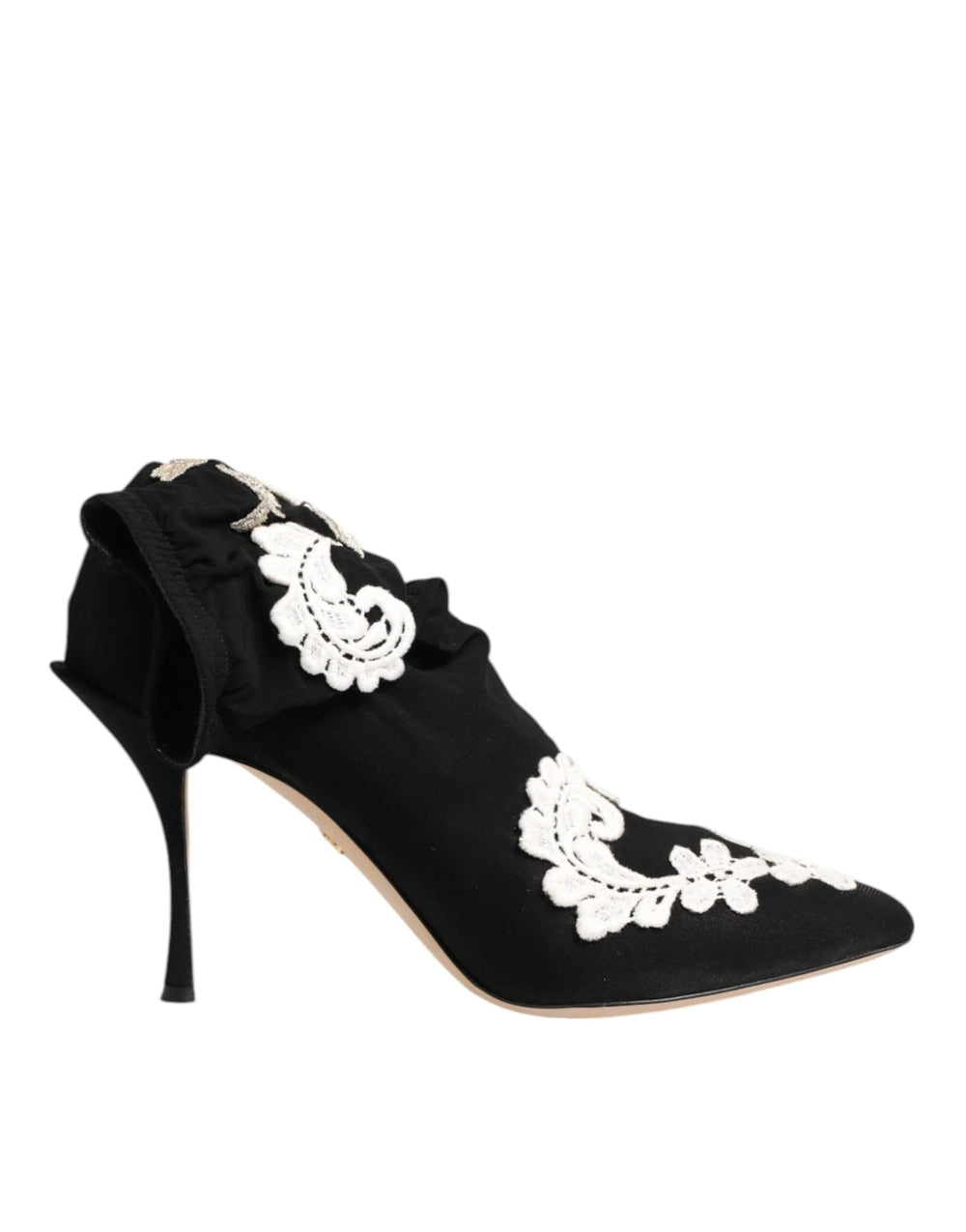 Dolce & Gabbana Black White Embroidered Jersey Stiletto Boots Shoes - Boots