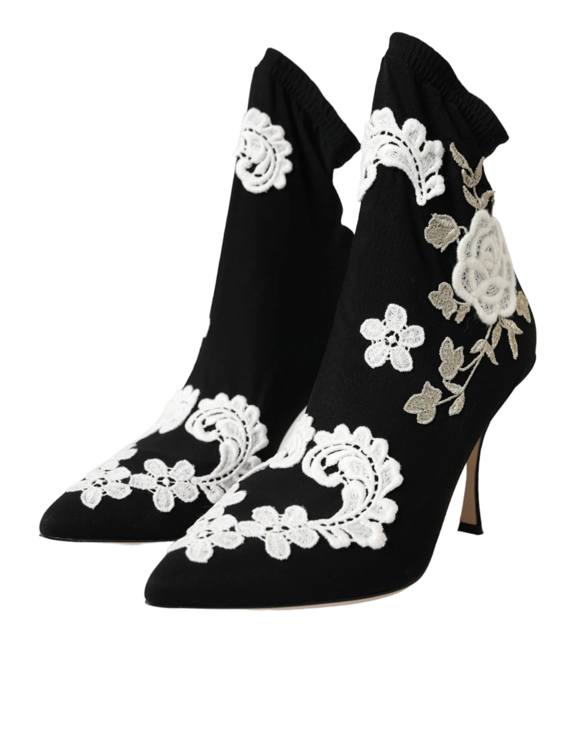Dolce & Gabbana Black White Embroidery Slip On Boots Shoes - Boots
