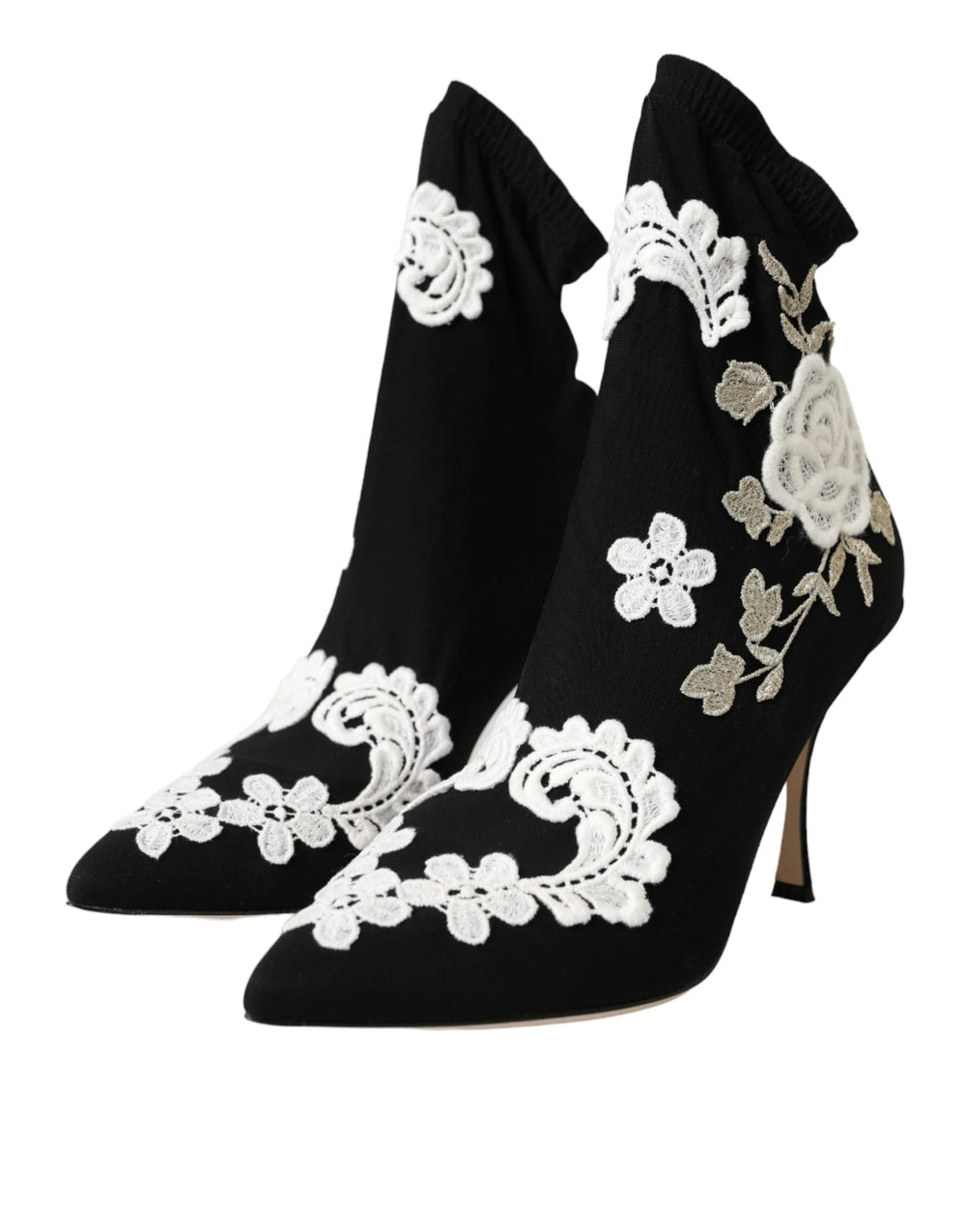 Dolce & Gabbana Black White Embroidery Slip On Boots Shoes - Boots