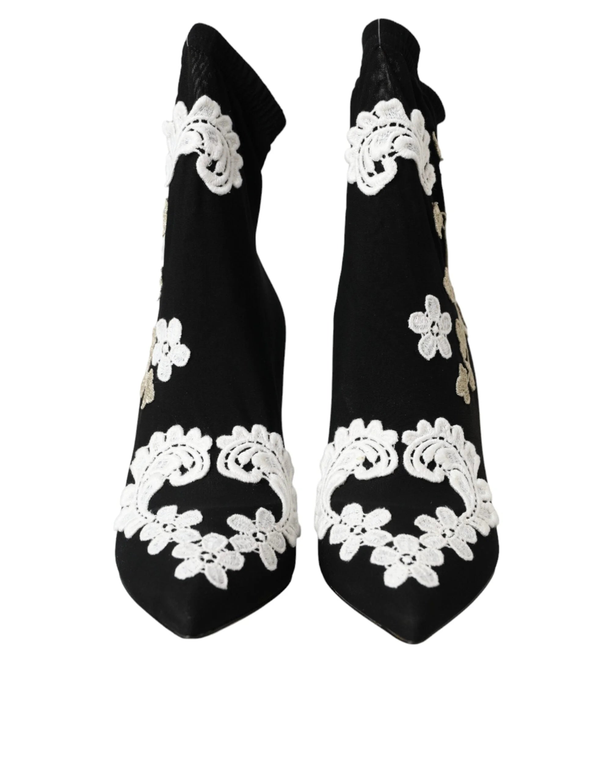 Dolce & Gabbana Black White Embroidery Slip On Boots Shoes - Boots