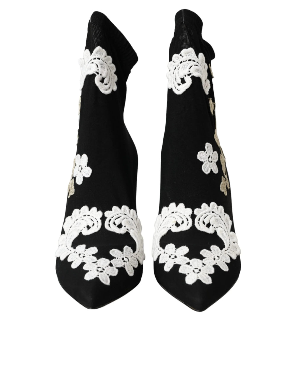 Dolce & Gabbana Black White Embroidery Slip On Boots Shoes - Boots