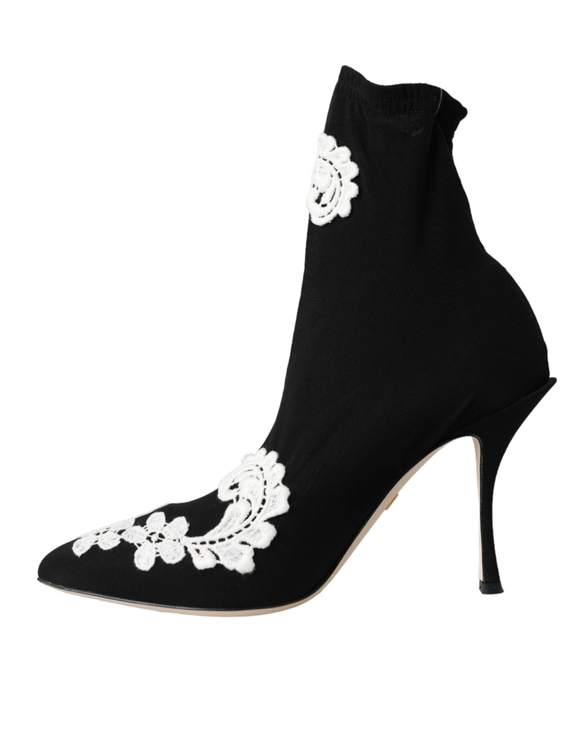 Dolce & Gabbana Black White Embroidery Slip On Boots Shoes - Boots