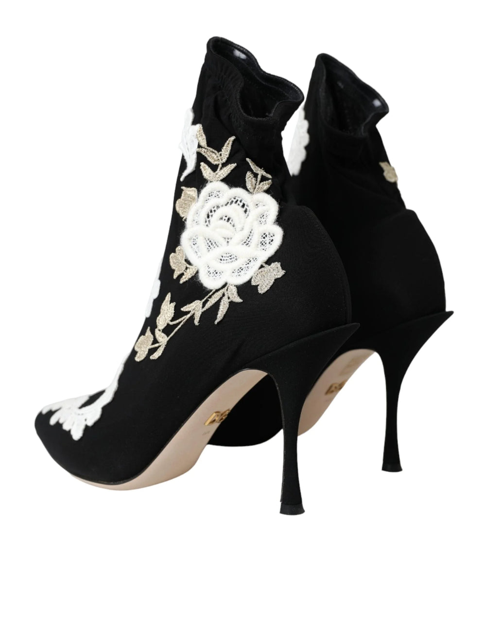 Dolce & Gabbana Black White Embroidery Slip On Boots Shoes - Boots