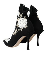 Dolce & Gabbana Black White Embroidery Slip On Boots Shoes - Boots