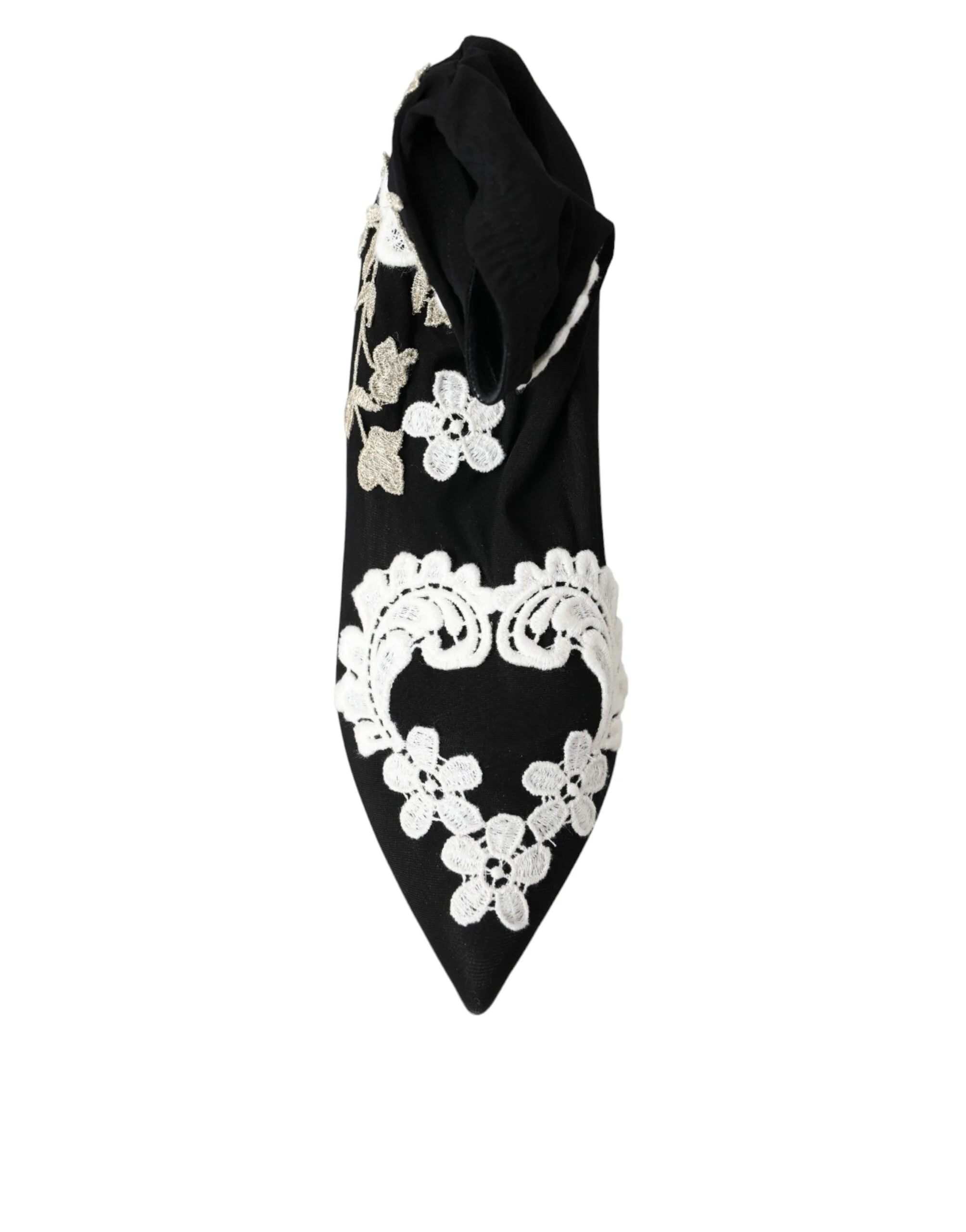 Dolce & Gabbana Black White Embroidery Slip On Boots Shoes - Boots