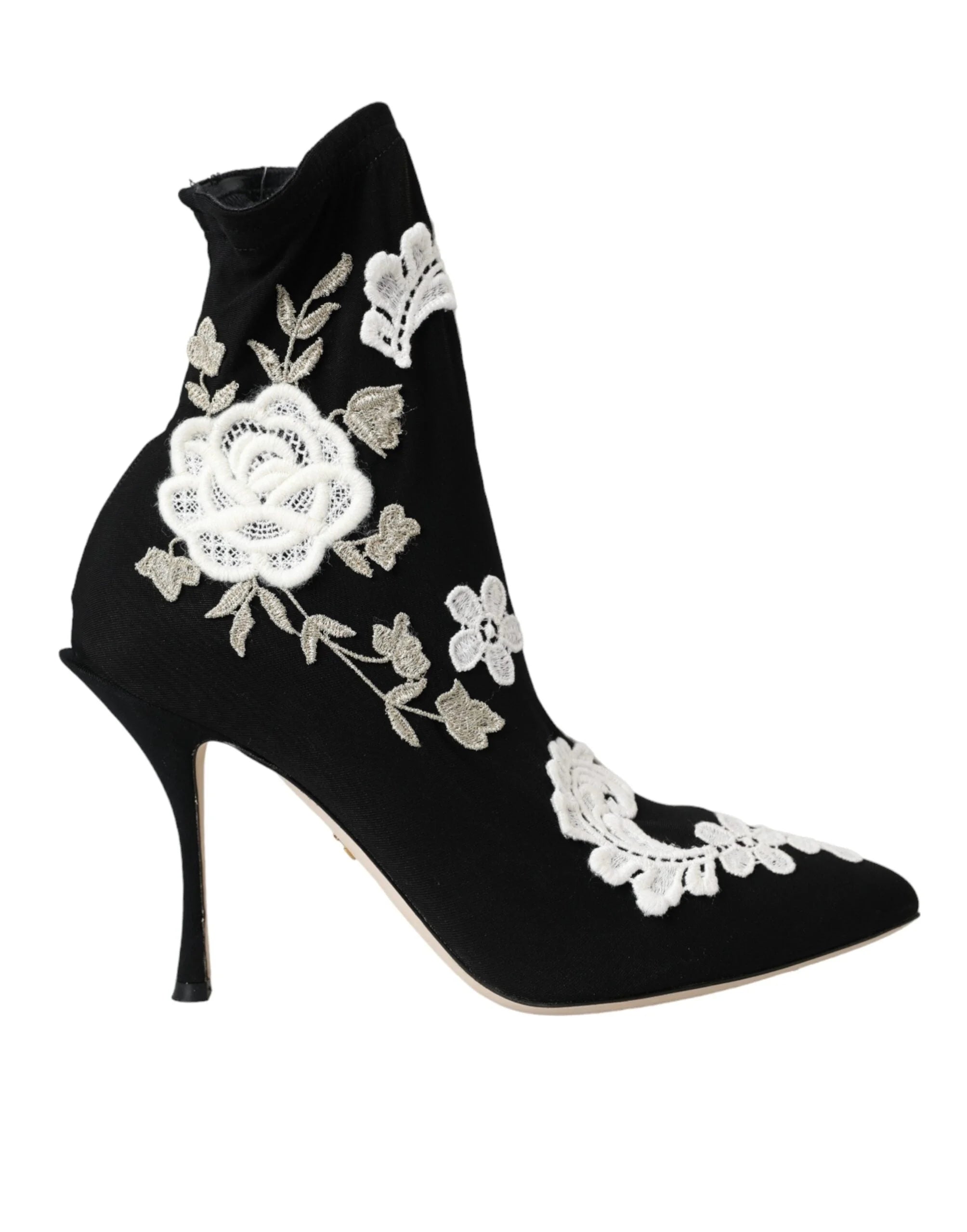 Dolce & Gabbana Black White Embroidery Slip On Boots Shoes - Boots
