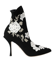 Dolce & Gabbana Black White Embroidery Slip On Boots Shoes - Boots