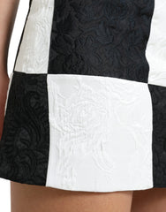 Dolce & Gabbana Black White Floral Brocade High Waist Skirt - Skirts