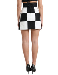 Dolce & Gabbana Black White Floral Brocade High Waist Skirt - Skirts