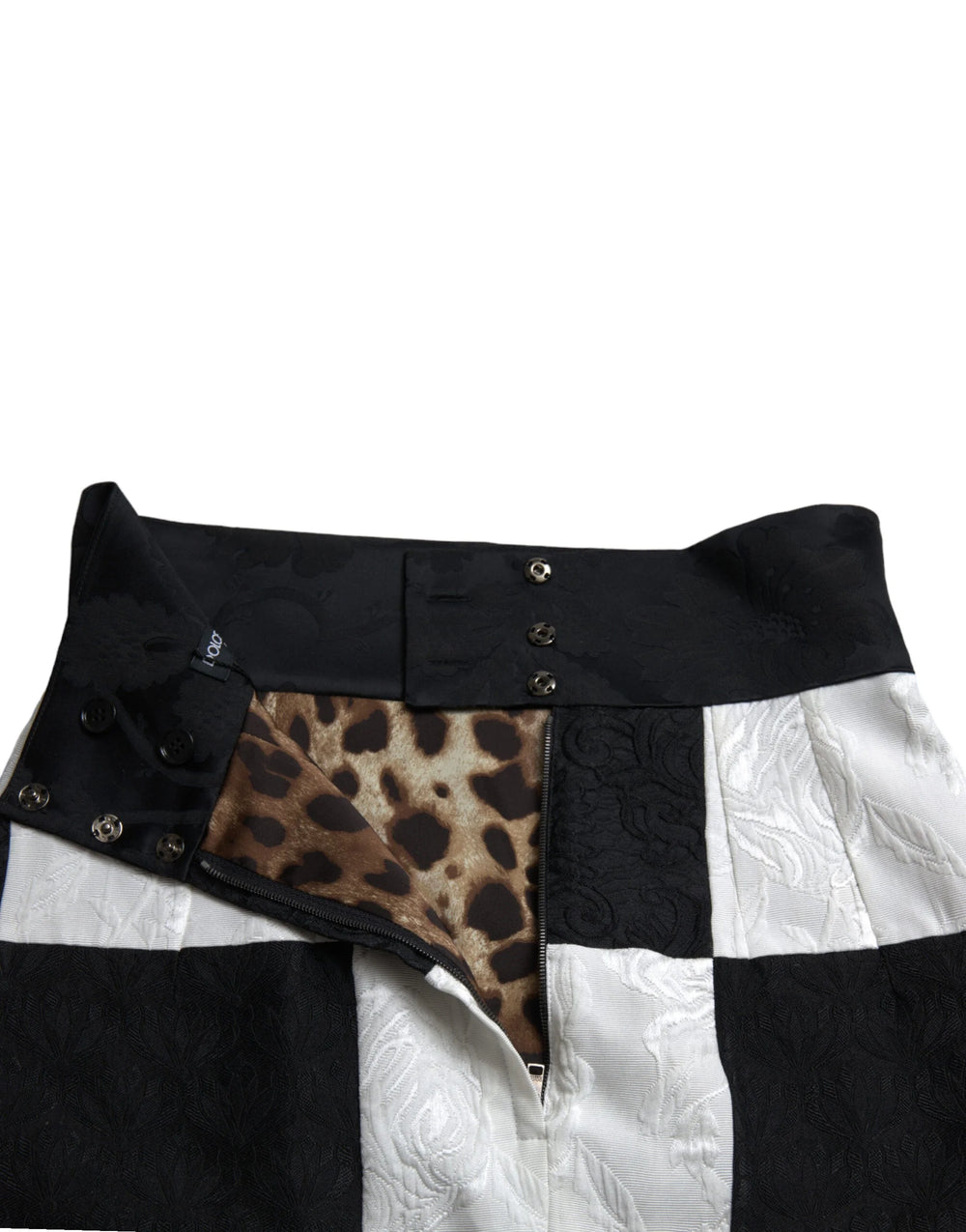 Dolce & Gabbana Black White Floral Brocade High Waist Skirt - Skirts