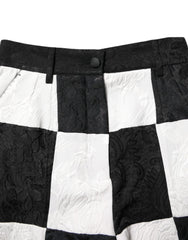 Dolce & Gabbana Black White Floral Brocade Hot Pants Shorts - Short Trousers