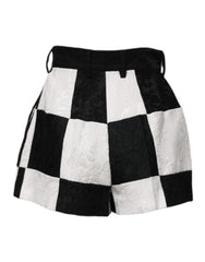 Dolce & Gabbana Black White Floral Brocade Hot Pants Shorts - Short Trousers