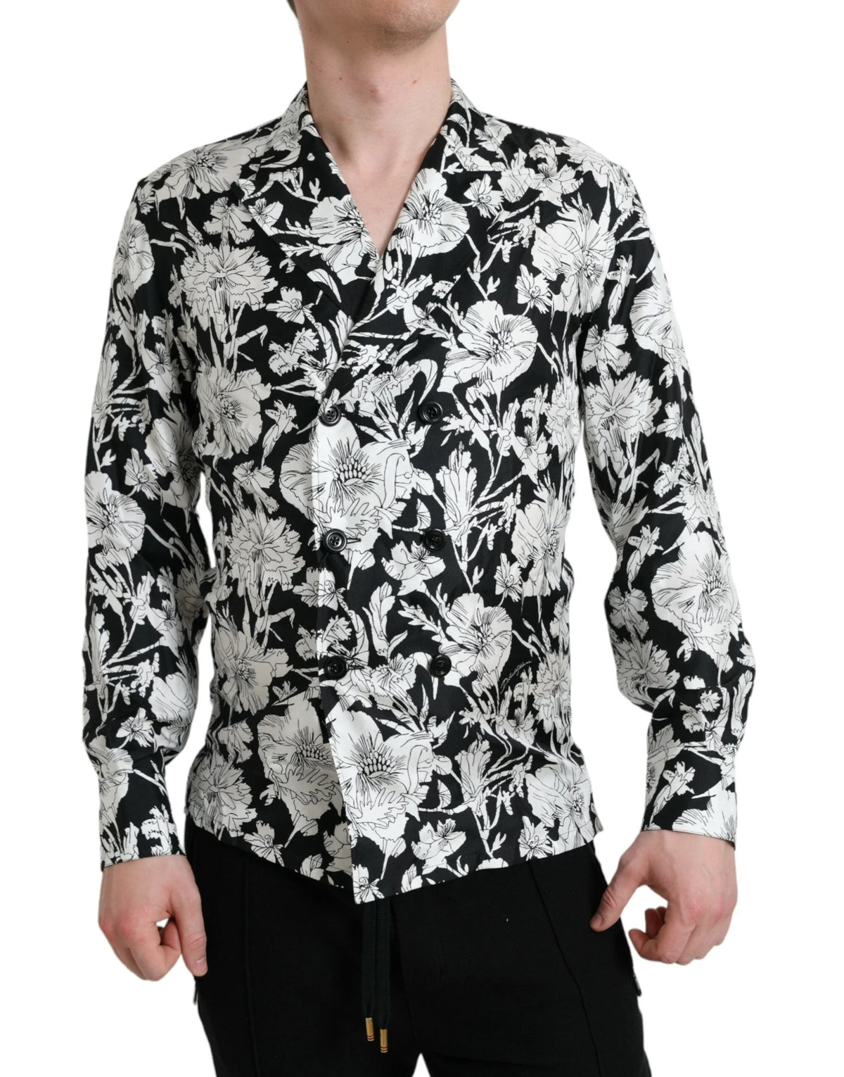 Dolce & Gabbana Black White Floral Button Down Casual Shirt - IT37 | XS - Shirts