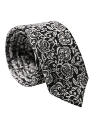Dolce & Gabbana Black White Floral Fantasy Silk Adjustable Necktie Tie