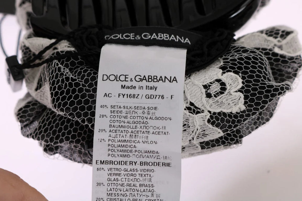 Dolce & Gabbana Black White Floral Lace Crystal Hair Claw - Hair Pins Claws & Clips