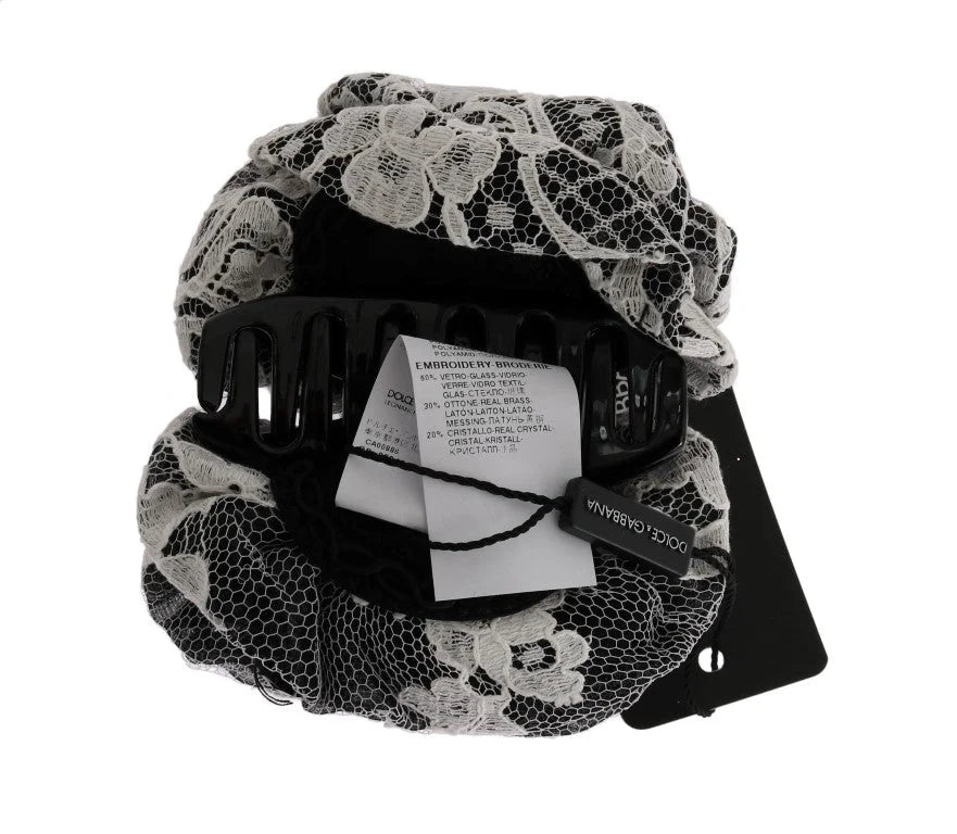 Dolce & Gabbana Black White Floral Lace Crystal Hair Claw - Hair Pins Claws & Clips