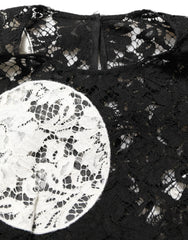 Dolce & Gabbana Black White Floral Lace Short Sleeve Blouse Top