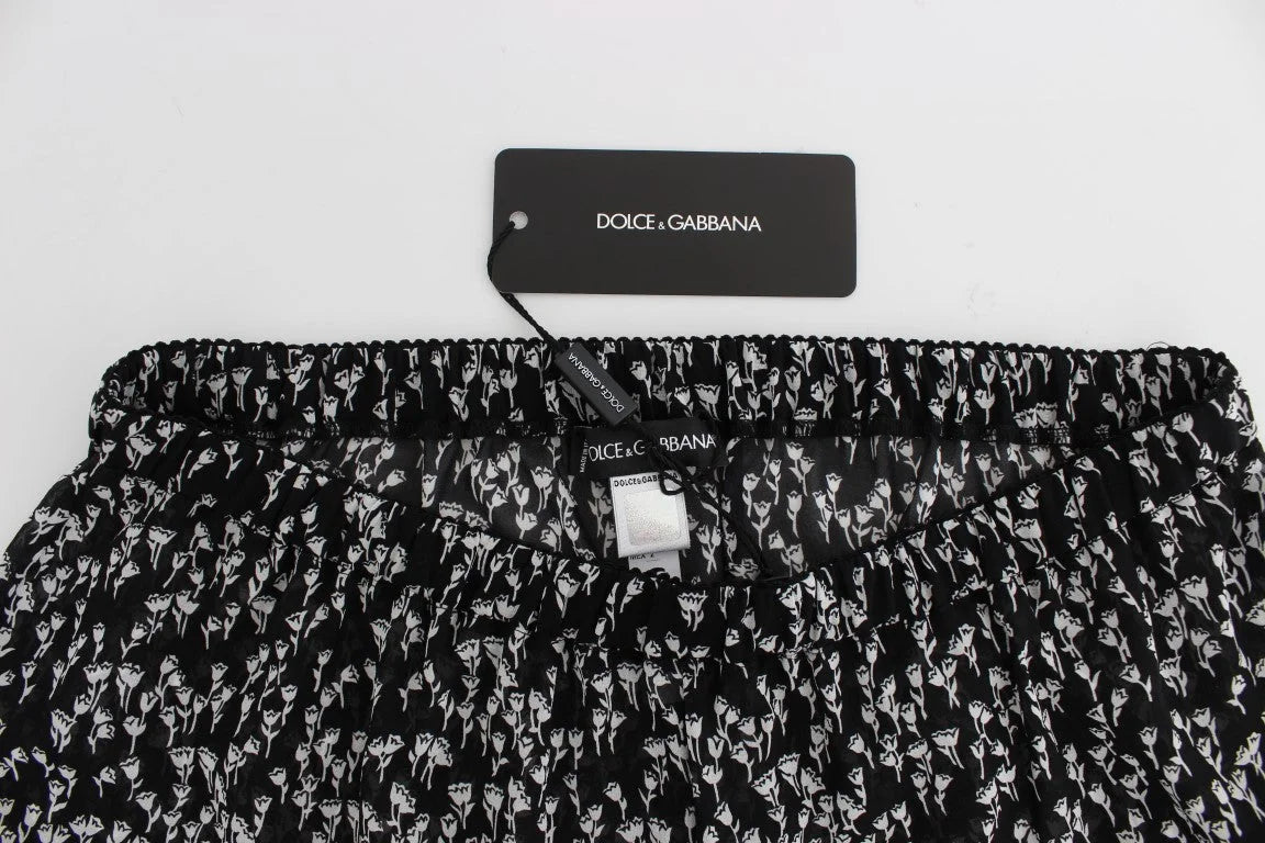 Dolce & Gabbana Black White Floral Lace Silk Sleepwear Shorts - Nightgowns