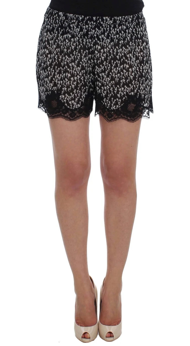 Dolce & Gabbana Black White Floral Lace Silk Sleepwear Shorts - Nightgowns
