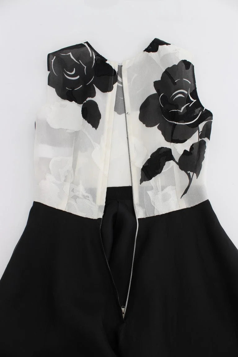 Dolce & Gabbana Black White Floral Silk Sheath Gown Dress - IT40|S - Dresses