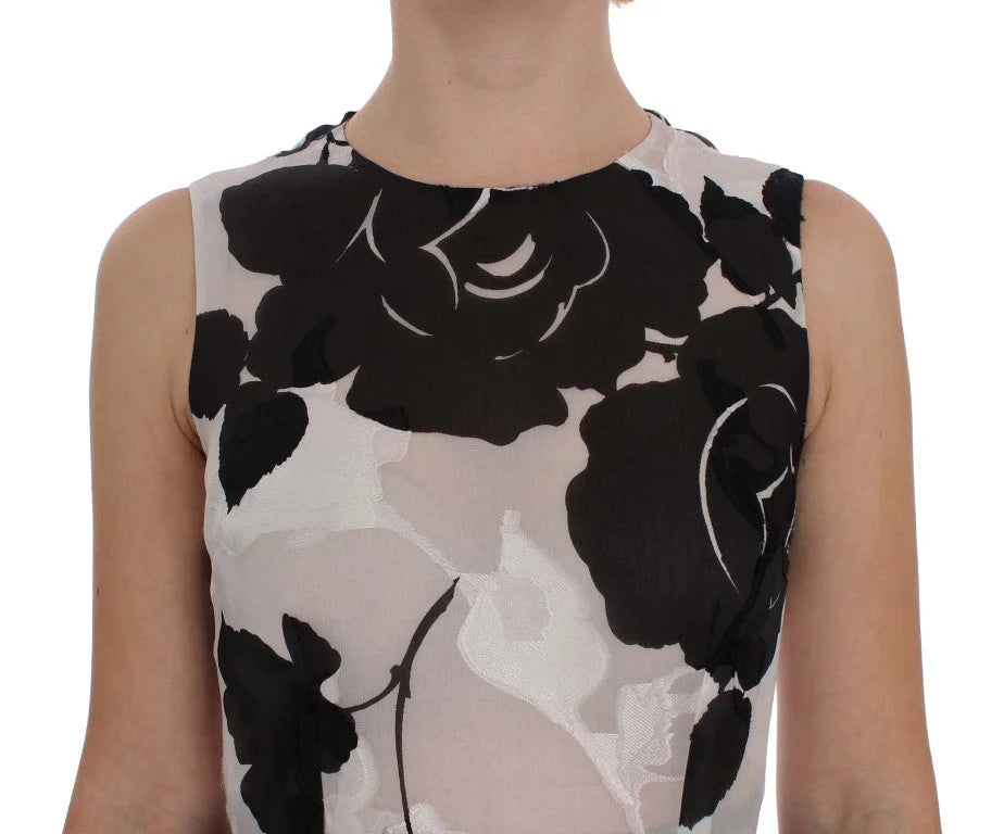 Dolce & Gabbana Black White Floral Silk Sheath Gown Dress - IT40|S - Dresses