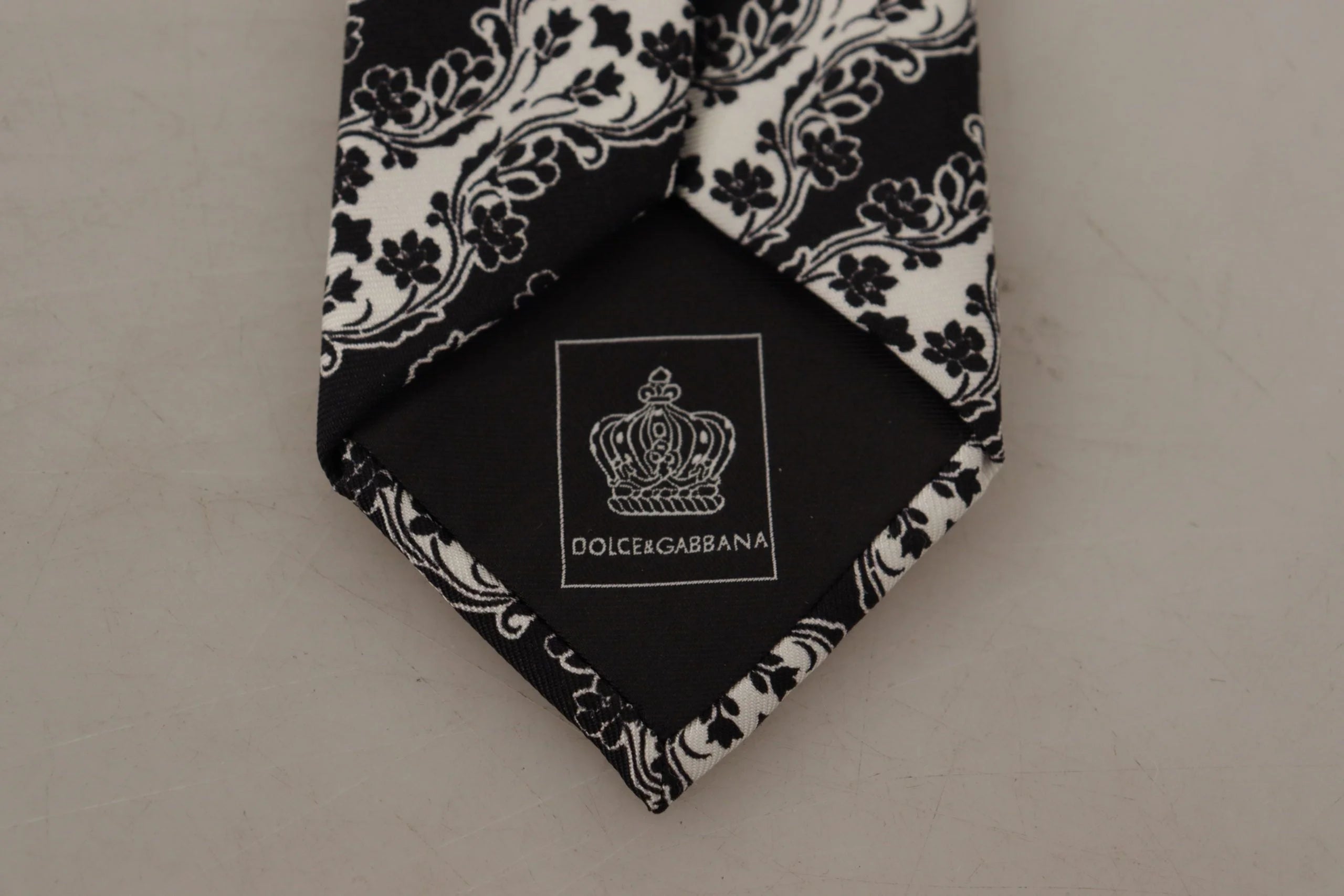Dolce & Gabbana Black White Flower 100% Silk Print Adjustable Accessory Tie - Neckties