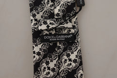 Dolce & Gabbana Black White Flower 100% Silk Print Adjustable Accessory Tie - Neckties