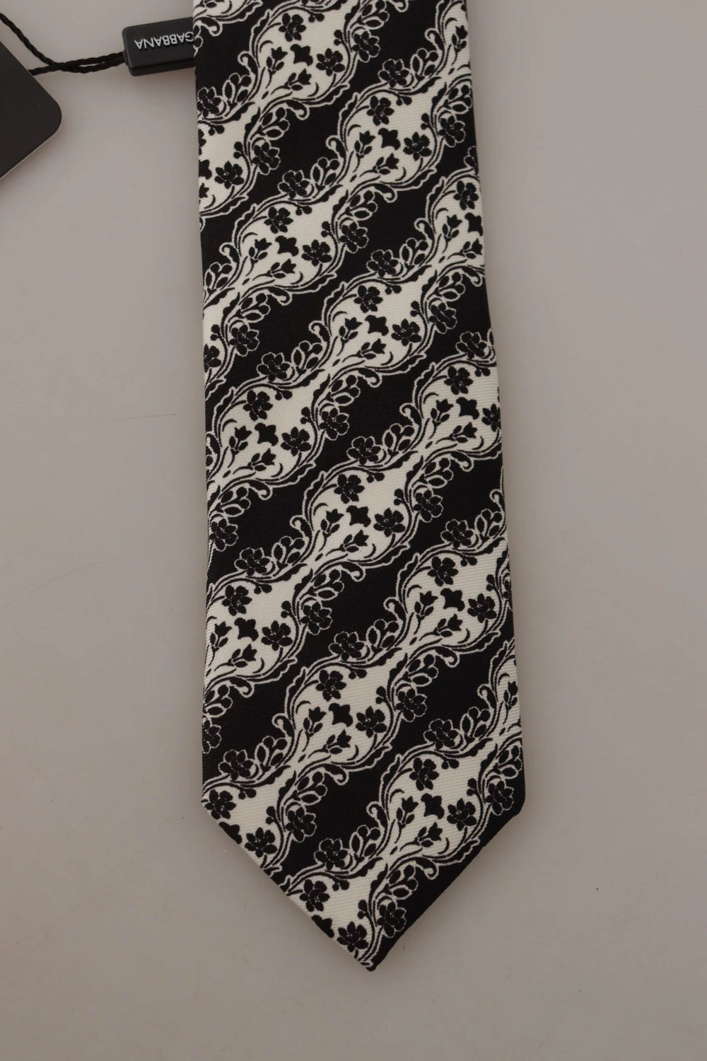 Dolce & Gabbana Black White Flower 100% Silk Print Adjustable Accessory Tie - Neckties