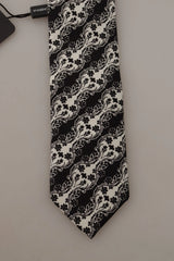 Dolce & Gabbana Black White Flower 100% Silk Print Adjustable Accessory Tie - Neckties