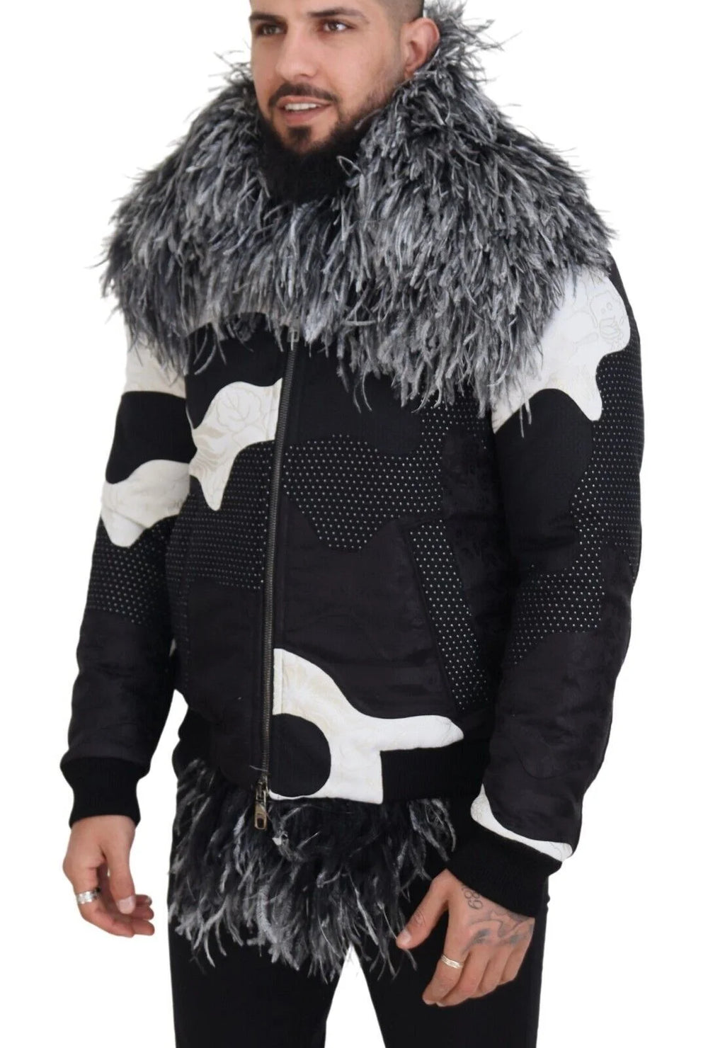 Dolce & Gabbana Black White Fur Shearling Full Zip Jacket - IT52 | L - Sport Jackets
