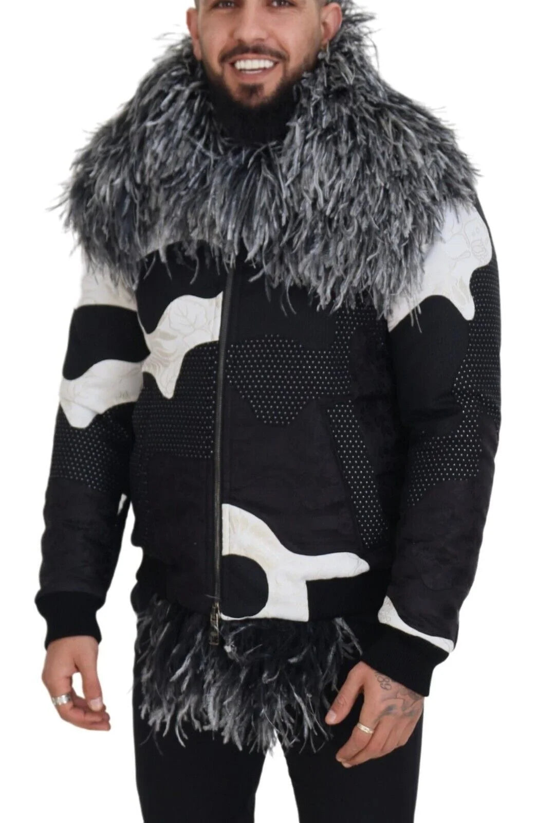 Dolce & Gabbana Black White Fur Shearling Full Zip Jacket - IT52 | L - Sport Jackets