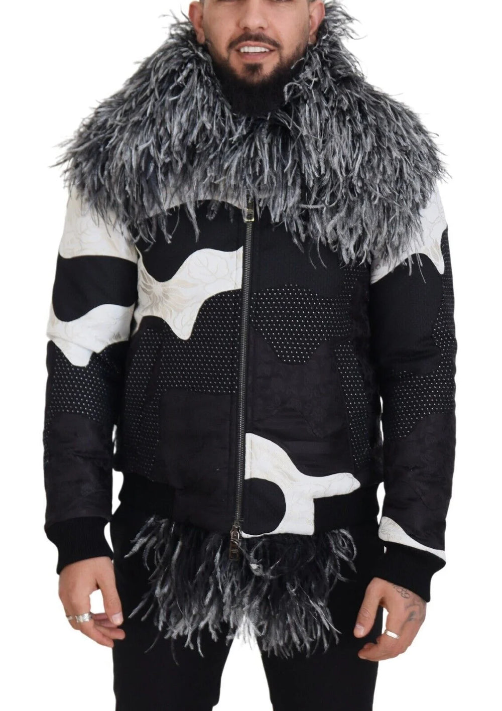 Dolce & Gabbana Black White Fur Shearling Full Zip Jacket - IT52 | L - Sport Jackets