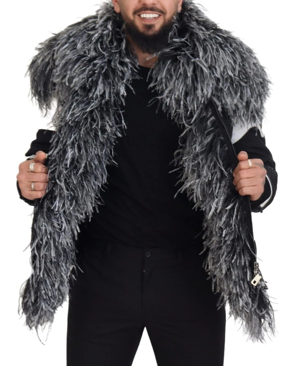 Dolce & Gabbana Black White Fur Shearling Full Zip Jacket - IT52 | L - Sport Jackets