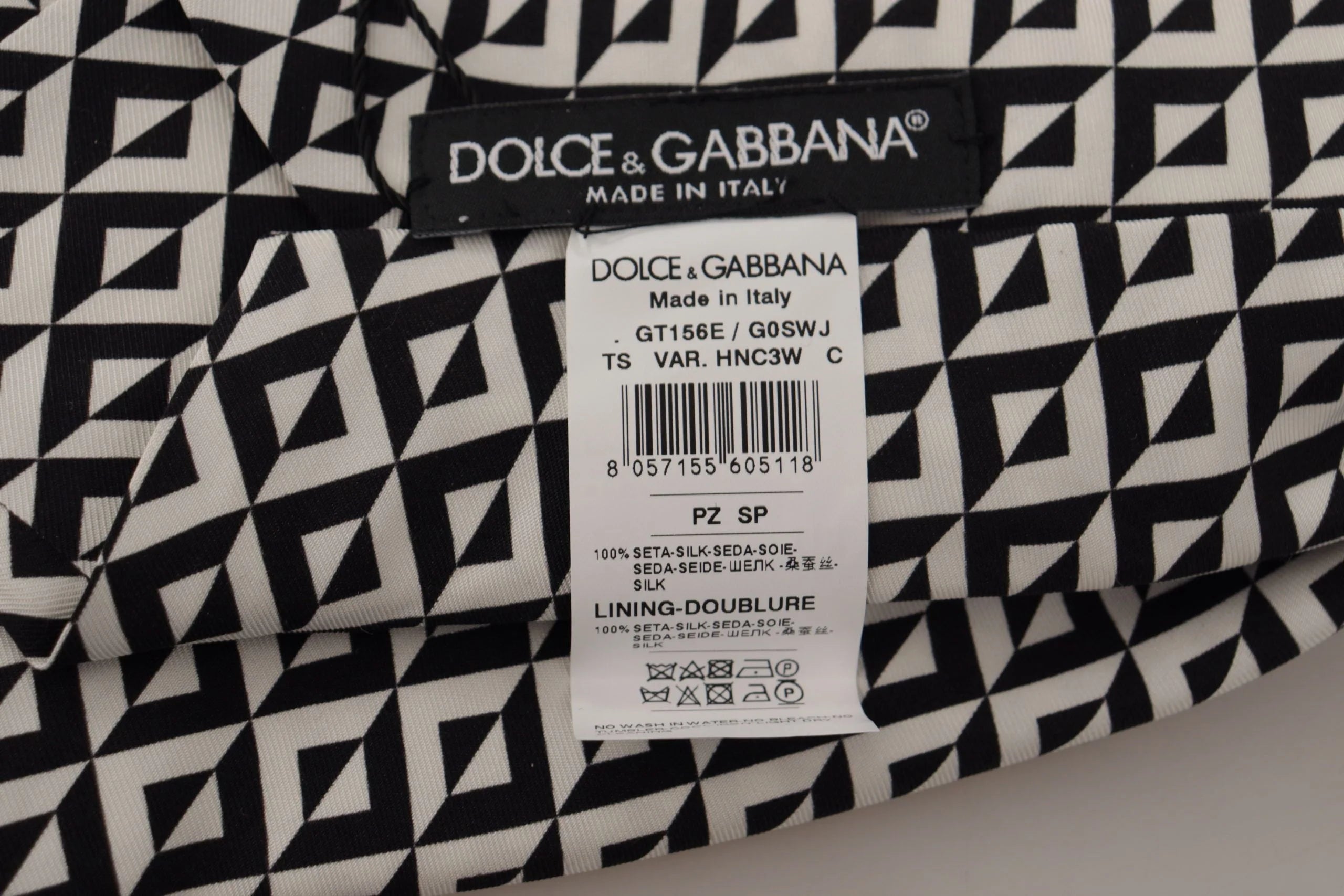 Dolce & Gabbana Black White Geometric 100% Silk Adjustable Accessory Tie - Neckties